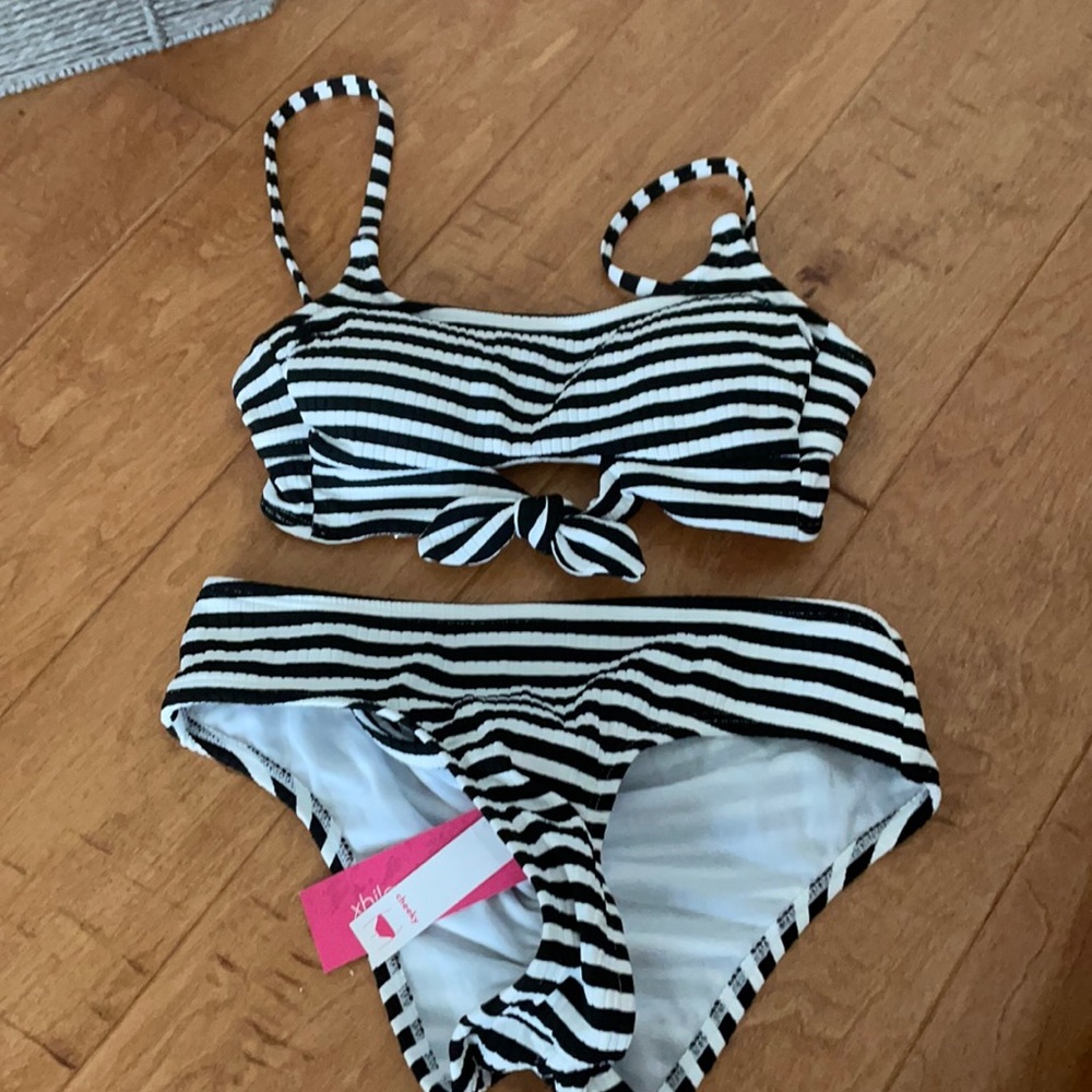 Black and white striped bikini